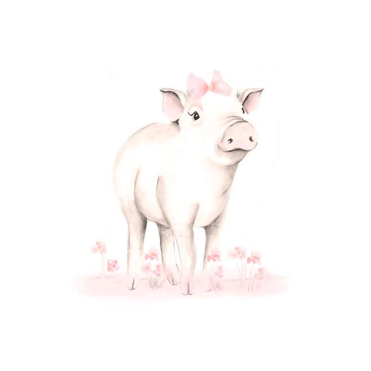 Sweet Blush Animals - Pig In Flowers, Canvas Wall Art 18x24 | Ivystone