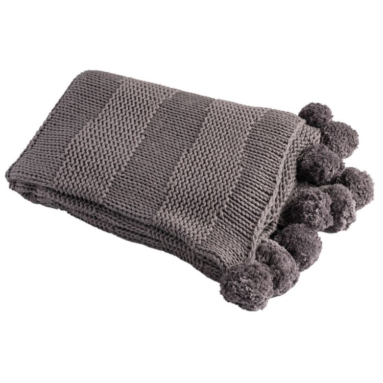 CHUNKY KNIT POM POM THROW GRAY F21 Ivystone